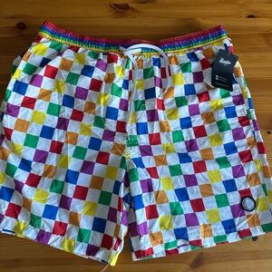 NWT Brooklyn Cloth Mens XL Volley Swim Beach Trunks Kent Ave Multicolor Checker